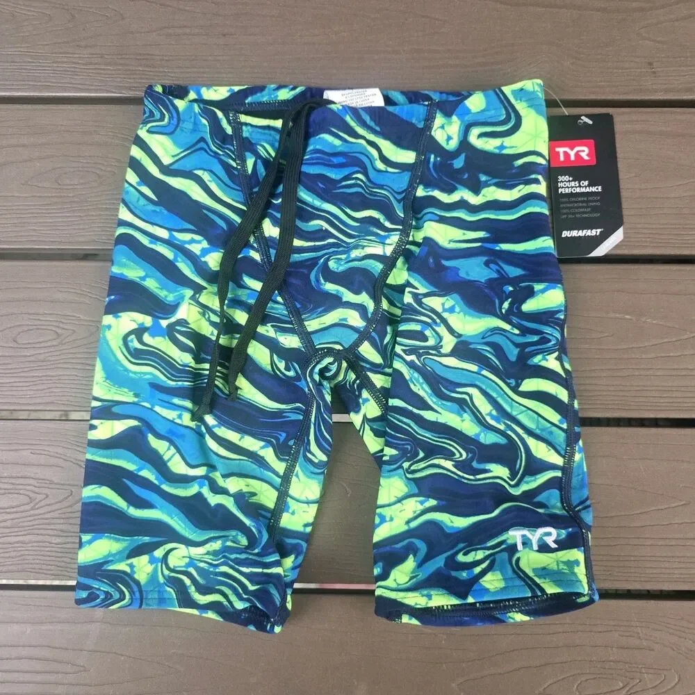 TYR Youth Boy's Durafast Elite Miramar Green/blue Allover Jammer Sz 24 NEW